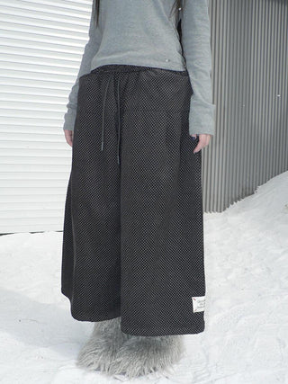 Vintage Polka Dot Natural Waist Elastic Wide Leg Cotton Black Women Pants