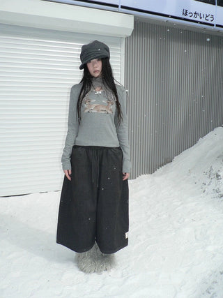 Vintage Polka Dot Natural Waist Elastic Wide Leg Cotton Black Women Pants