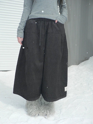 Vintage Polka Dot Natural Waist Elastic Wide Leg Cotton Black Women Pants