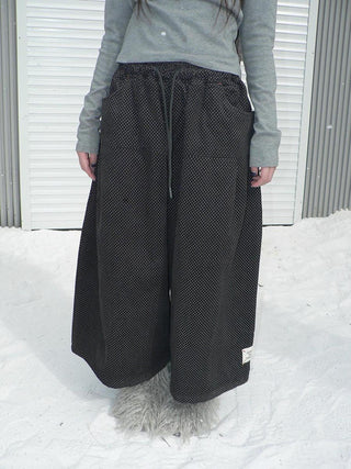 Vintage Polka Dot Natural Waist Elastic Wide Leg Cotton Black Women Pants