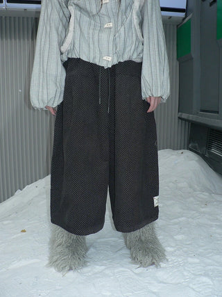 Vintage Polka Dot Natural Waist Elastic Wide Leg Cotton Black Women Pants