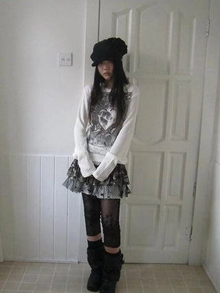 Vintage Print Knit Sweater Long Sleeve Autumn Elastic