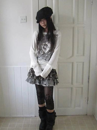 Vintage Print Knit Sweater Long Sleeve Autumn Elastic