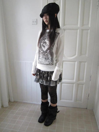 Vintage Print Knit Sweater Long Sleeve Autumn Elastic