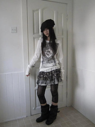 Vintage Print Knit Sweater Long Sleeve Autumn Elastic