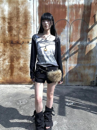 Vintage Print Patchwork Sleeve Tee