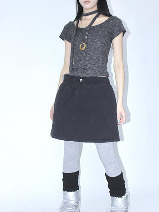 Vintage Quilted A Line Mini Skirt with Elastic Waist