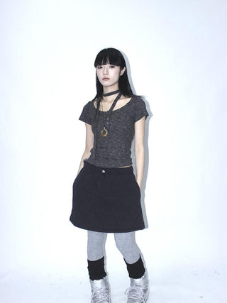 Vintage Quilted A Line Mini Skirt with Elastic Waist