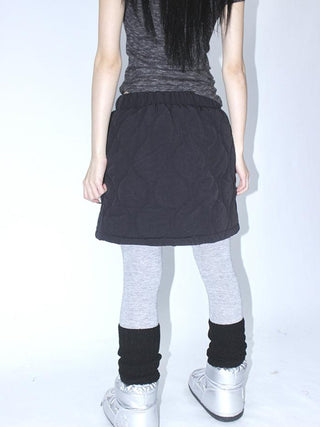 Vintage Quilted A Line Mini Skirt with Elastic Waist