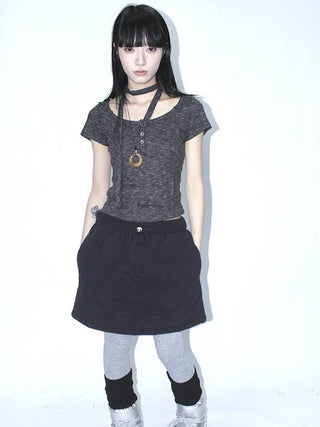 Vintage Quilted A Line Mini Skirt with Elastic Waist