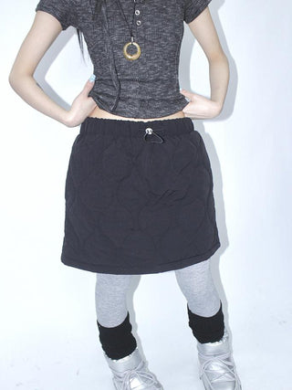 Vintage Quilted A Line Mini Skirt with Elastic Waist