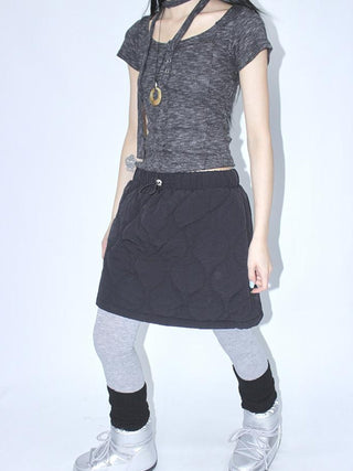 Vintage Quilted A Line Mini Skirt with Elastic Waist