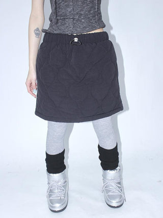 Vintage Quilted A Line Mini Skirt with Elastic Waist