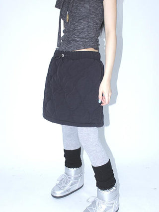 Vintage Quilted A Line Mini Skirt with Elastic Waist