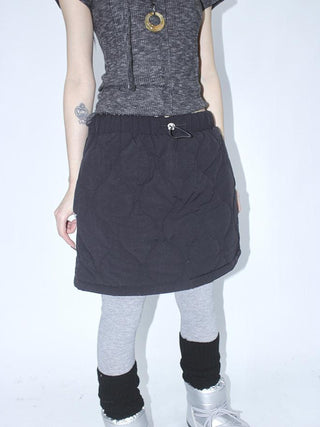 Vintage Quilted A Line Mini Skirt with Elastic Waist