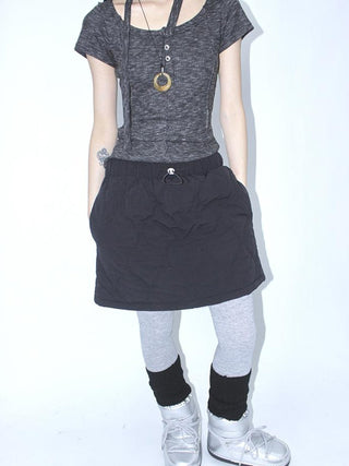 Vintage Quilted A Line Mini Skirt with Elastic Waist