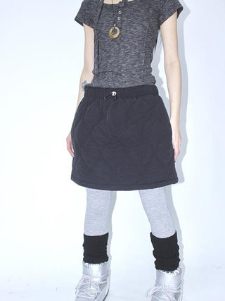 Vintage Quilted A Line Mini Skirt with Elastic Waist
