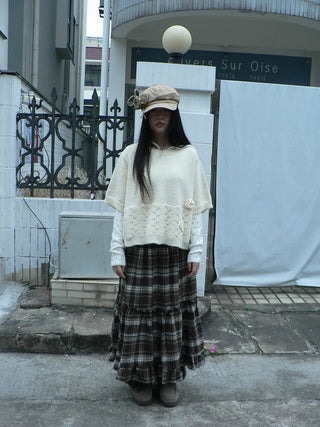 Vintage Ruffle Print A Line Elastic Waist Casual Women Brown Maxi Skirt