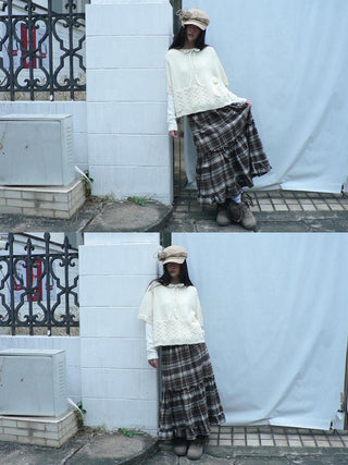 Vintage Ruffle Print A Line Elastic Waist Casual Women Brown Maxi Skirt