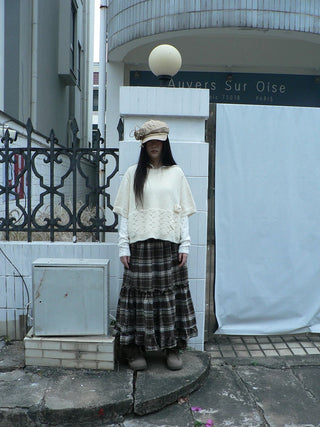 Vintage Ruffle Print A Line Elastic Waist Casual Women Brown Maxi Skirt