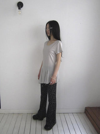 Vintage Sheer Floral Hem V Neck T Shirt Long Sleeve