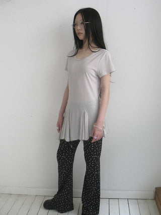 Vintage Sheer Floral Hem V Neck T Shirt Long Sleeve