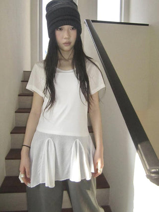 Vintage Sheer Floral Hem V Neck T Shirt Long Sleeve