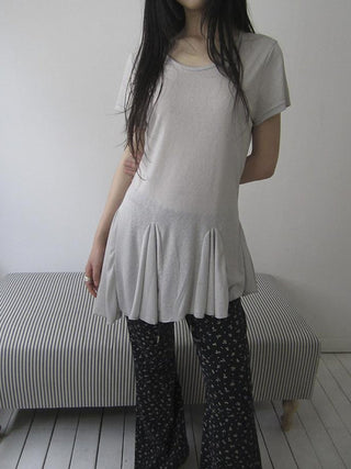 Vintage Sheer Floral Hem V Neck T Shirt Long Sleeve