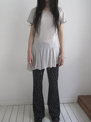 Vintage Sheer Floral Hem V Neck T Shirt Long Sleeve