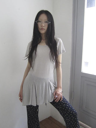 Vintage Sheer Floral Hem V Neck T Shirt Long Sleeve