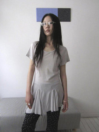 Vintage Sheer Floral Hem V Neck T Shirt Long Sleeve