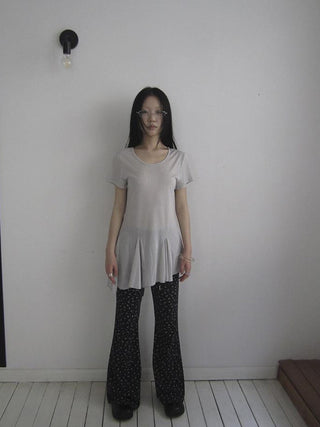 Vintage Sheer Floral Hem V Neck T Shirt Long Sleeve
