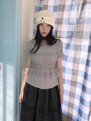 Vintage Slim Cropped Two Piece Grey Crew Neck Short Sleeve Women T-Shirt