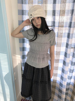 Vintage Slim Cropped Two Piece Grey Crew Neck Short Sleeve Women T-Shirt