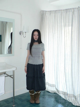 Vintage Slim Cropped Two Piece Grey Crew Neck Short Sleeve Women T-Shirt