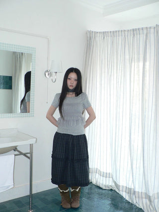 Vintage Slim Cropped Two Piece Grey Crew Neck Short Sleeve Women T-Shirt