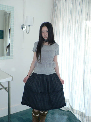 Vintage Slim Cropped Two Piece Grey Crew Neck Short Sleeve Women T-Shirt