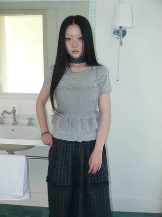 Vintage Slim Cropped Two Piece Grey Crew Neck Short Sleeve Women T-Shirt