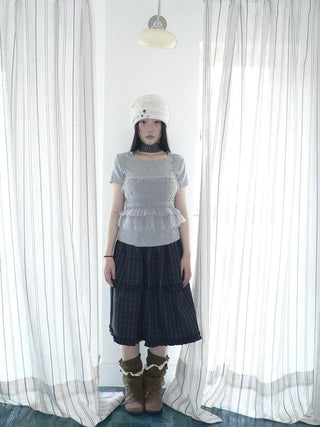 Vintage Slim Cropped Two Piece Grey Crew Neck Short Sleeve Women T-Shirt