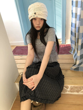 Vintage Slim Cropped Two Piece Grey Crew Neck Short Sleeve Women T-Shirt