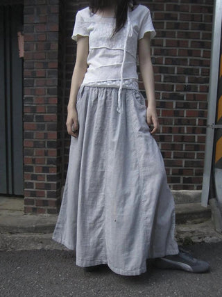 Vintage Stripe Plaid A Line Skirt with Elastic Waist
