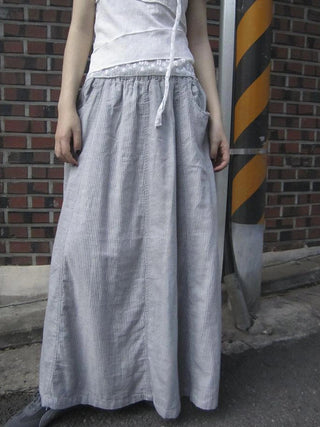 Vintage Stripe Plaid A Line Skirt with Elastic Waist