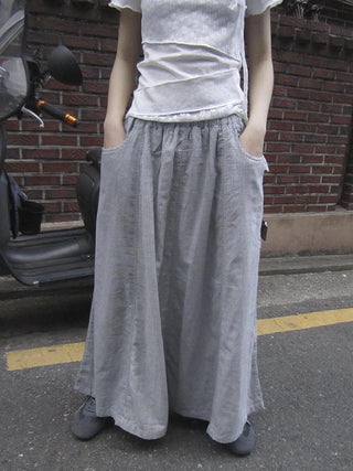 Vintage Stripe Plaid A Line Skirt with Elastic Waist