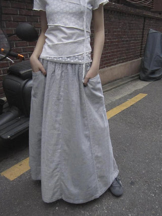 Vintage Stripe Plaid A Line Skirt with Elastic Waist