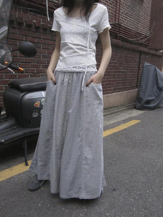 Vintage Stripe Plaid A Line Skirt with Elastic Waist