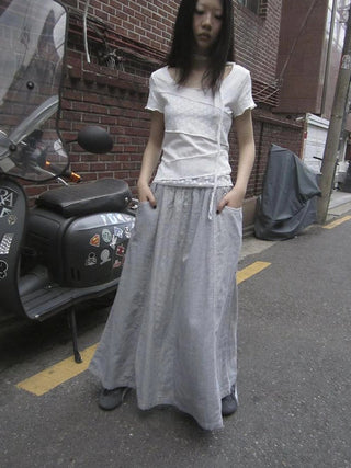 Vintage Stripe Plaid A Line Skirt with Elastic Waist