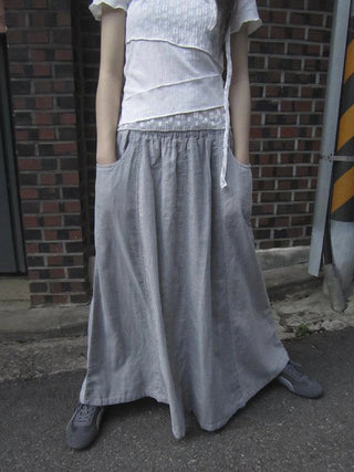Vintage Stripe Plaid A Line Skirt with Elastic Waist