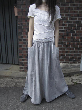 Vintage Stripe Plaid A Line Skirt with Elastic Waist