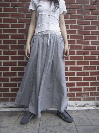 Vintage Stripe Plaid A Line Skirt with Elastic Waist