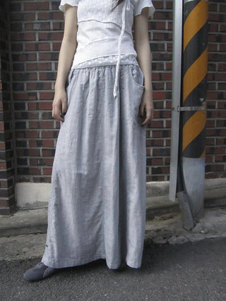 Vintage Stripe Plaid A Line Skirt with Elastic Waist